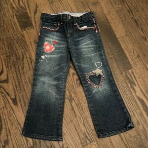 GAP Kids Denim Jeans with Heart Embroidery - Blue, Pink, Purple & White